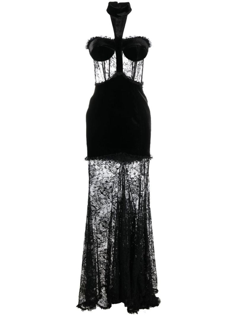 Black Lace Halterneck Gown