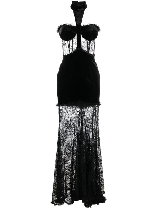 Black Lace Halterneck Gown