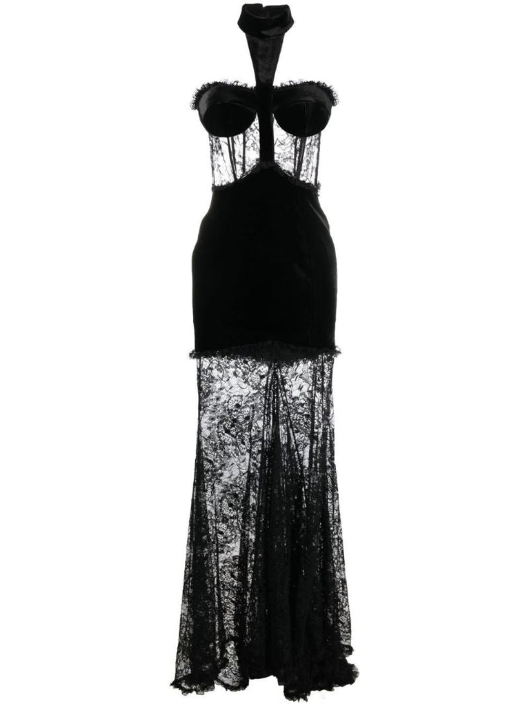 Black Lace Halterneck Gown