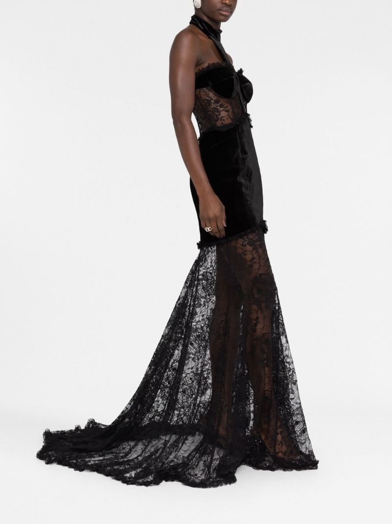 Black Lace Halterneck Gown