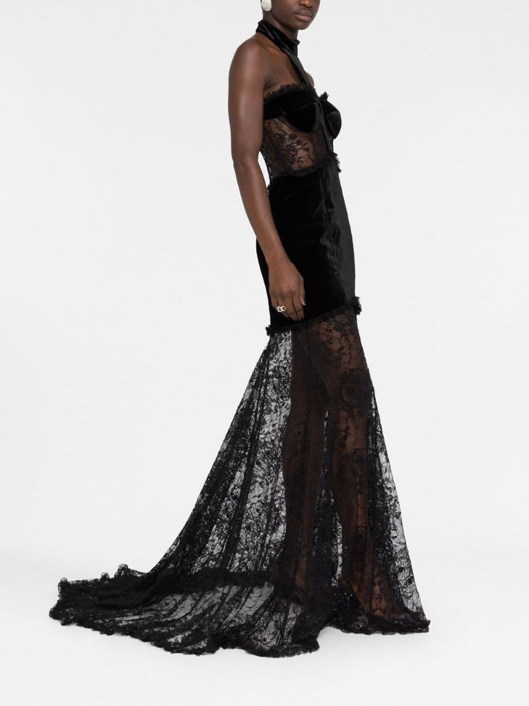 Black Lace Halterneck Gown