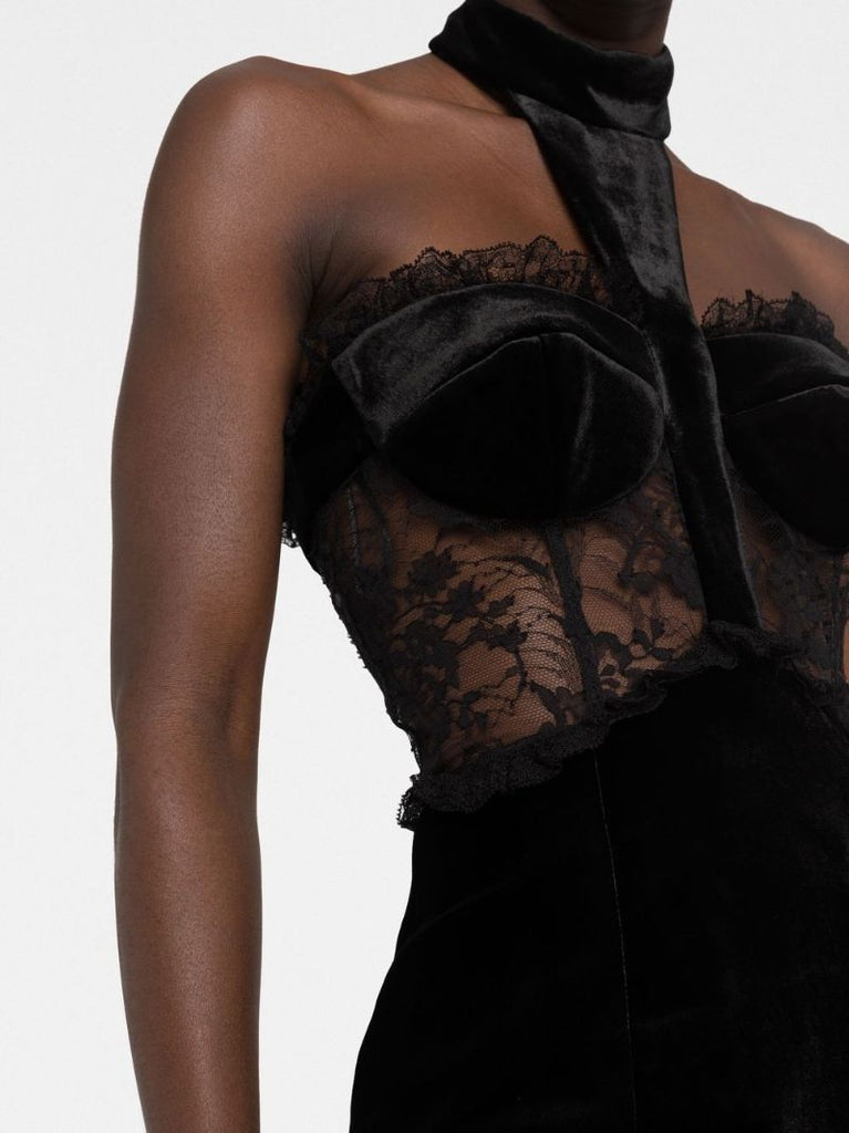 Black Lace Halterneck Gown