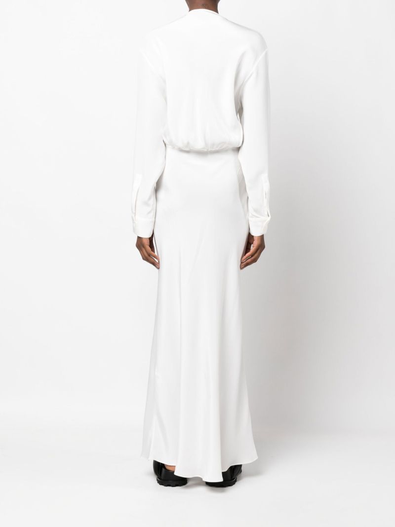 White Triquetra Tie Front Silk Maxi Dress