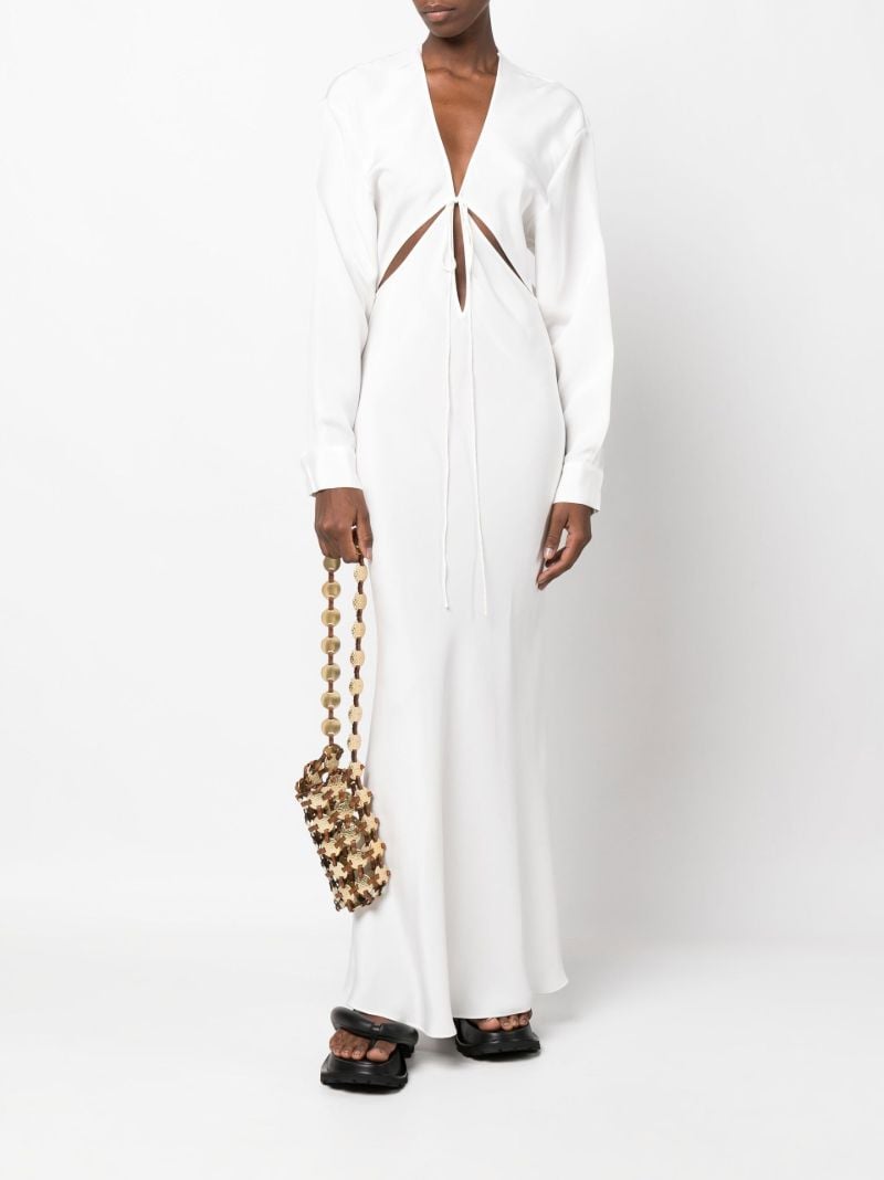 White Triquetra Tie Front Silk Maxi Dress