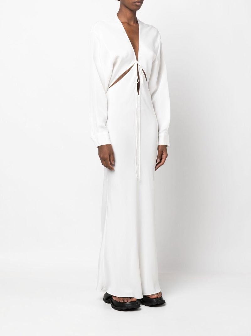 White Triquetra Tie Front Silk Maxi Dress