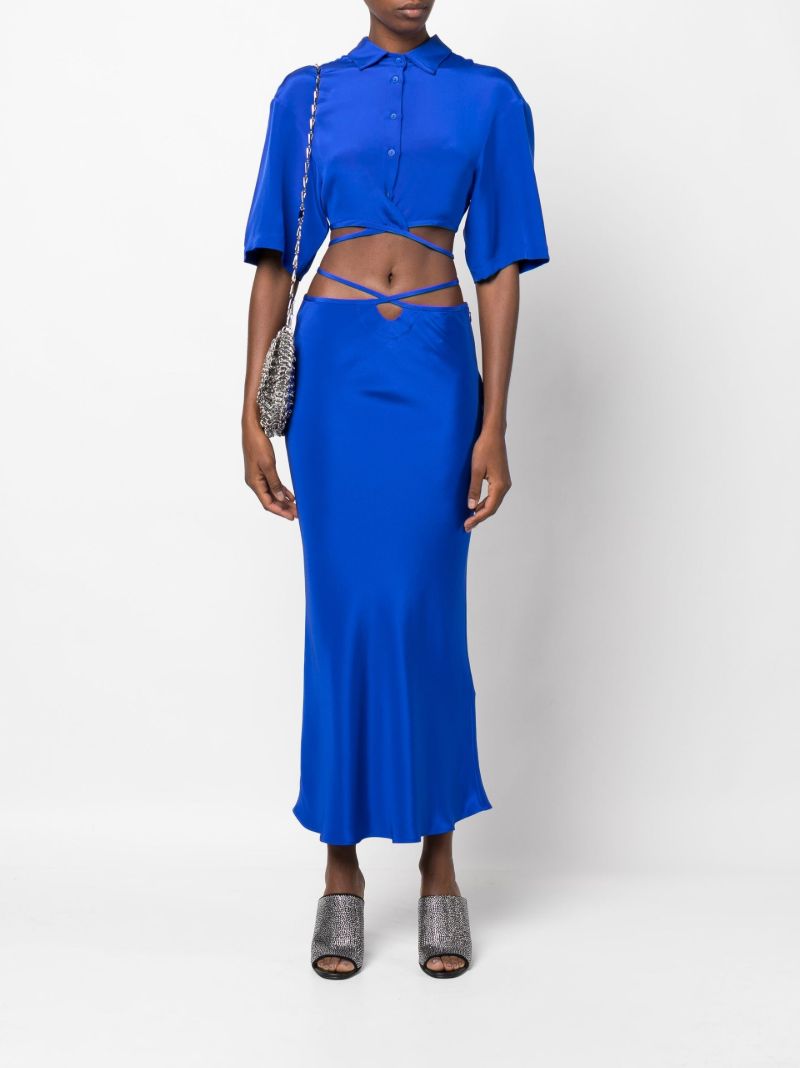 Blue Wrap-around Tassel Cropped Shirt