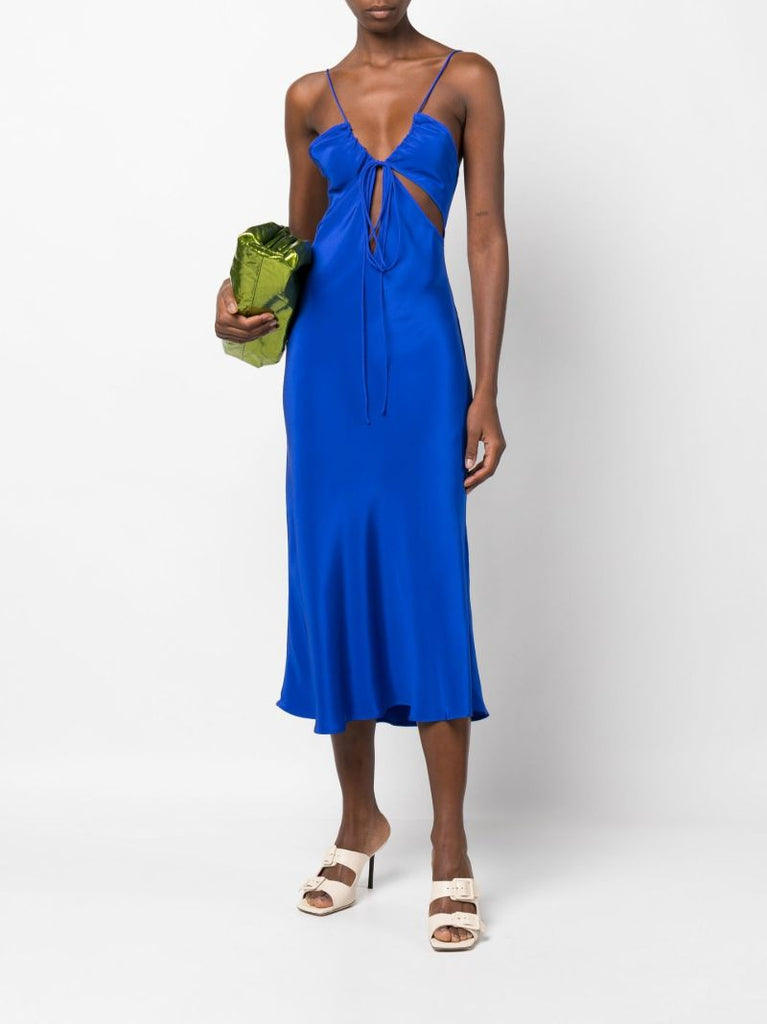 Blue Triquetra Cut-out Silk Slip Dress
