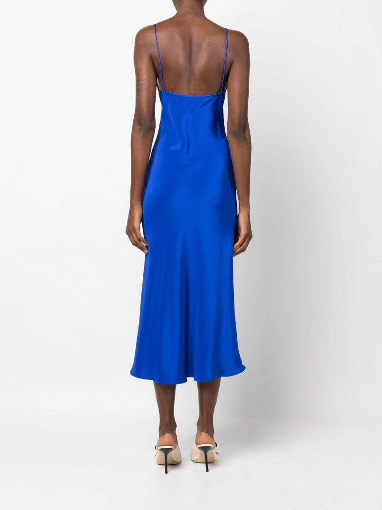 Blue Triquetra Cut-out Silk Slip Dress