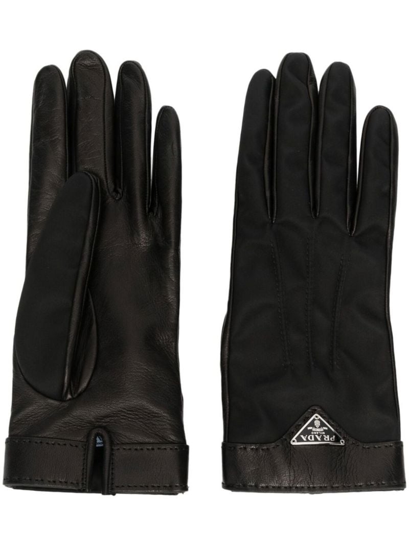 Black Triangle Logo Leather Gloves