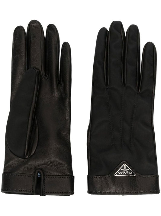 Black Triangle Logo Leather Gloves
