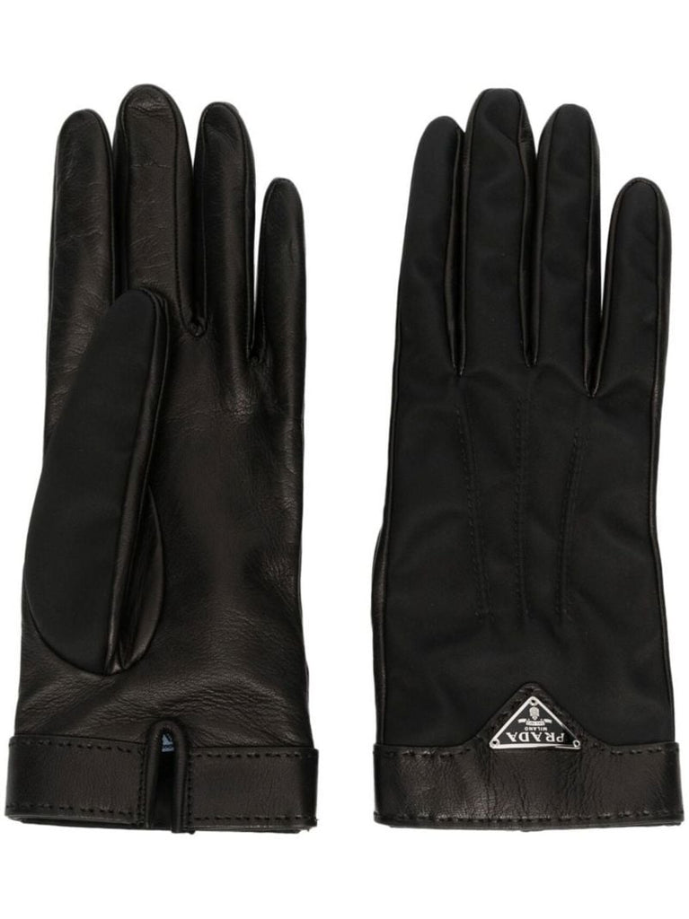 Black Triangle Logo Leather Gloves