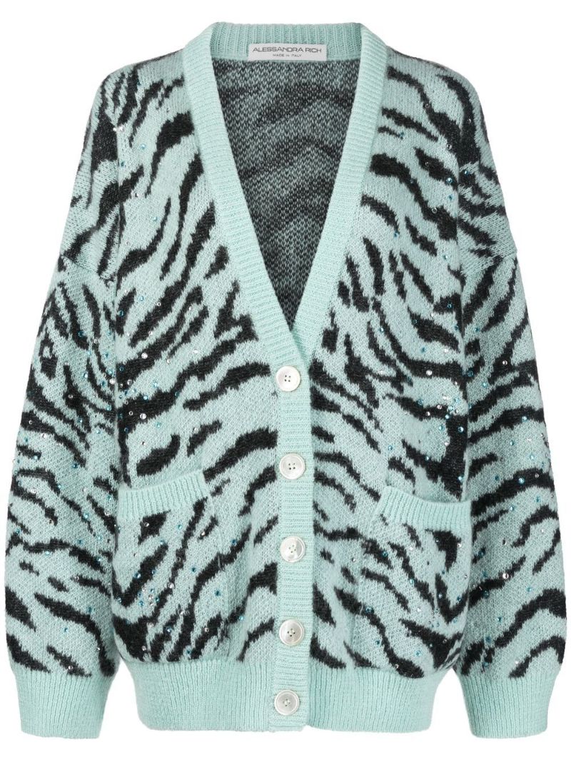 Green Crystal Zebra Stripe Cardigan