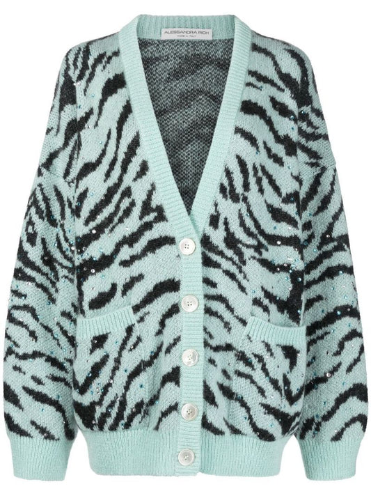 Green Crystal Zebra Stripe Cardigan