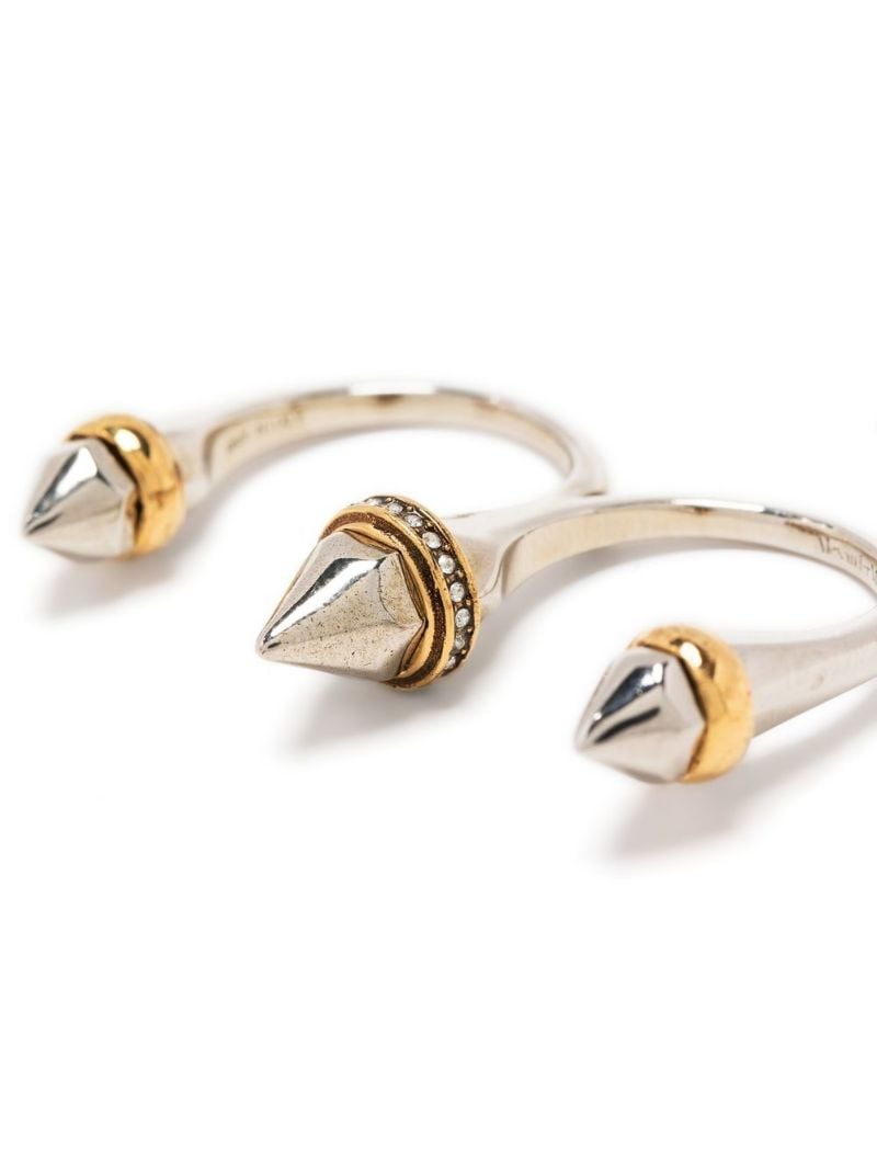 Silver-tone Studded Double Finger Ring