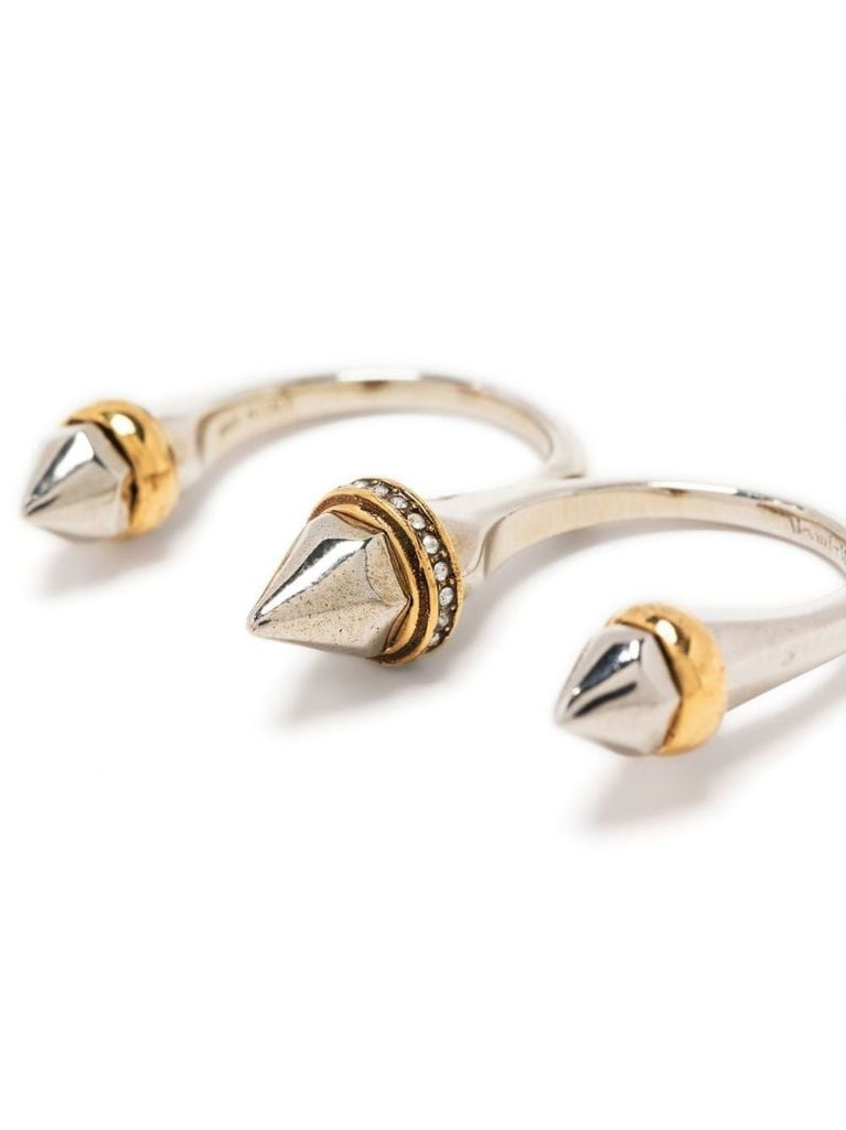 Silver-tone Studded Double Finger Ring