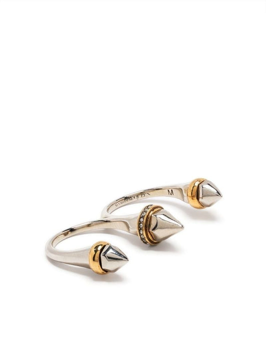 Silver-tone Studded Double Finger Ring
