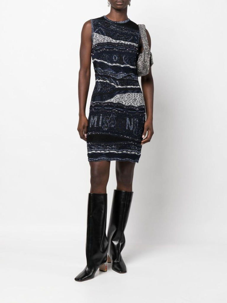 Blue Logo-jacquard Knit Dress