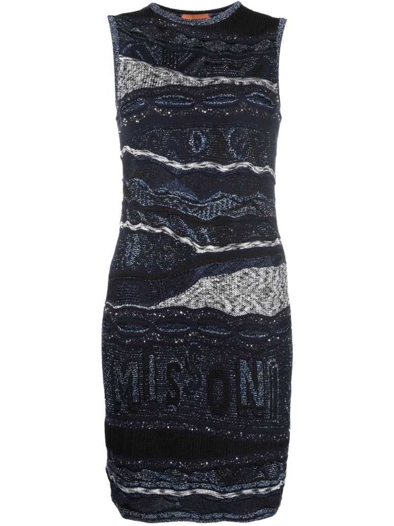 Blue Logo-jacquard Knit Dress