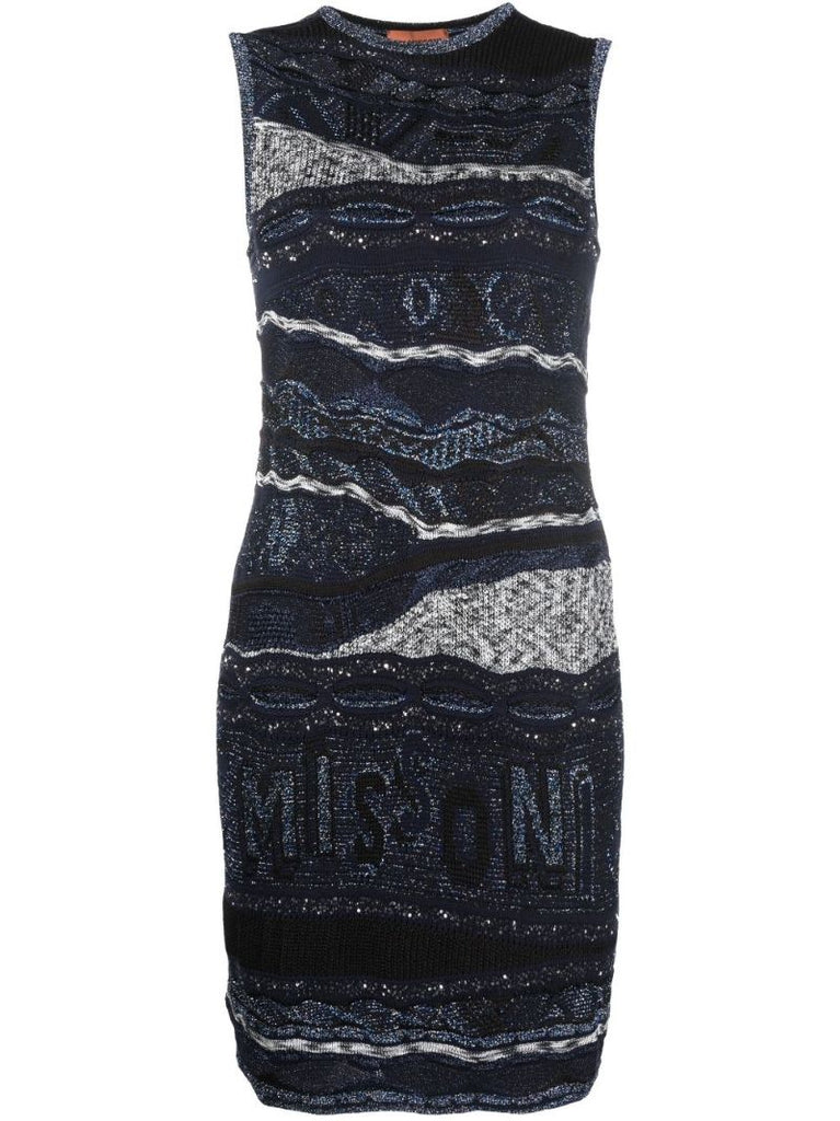 Blue Logo-jacquard Knit Dress