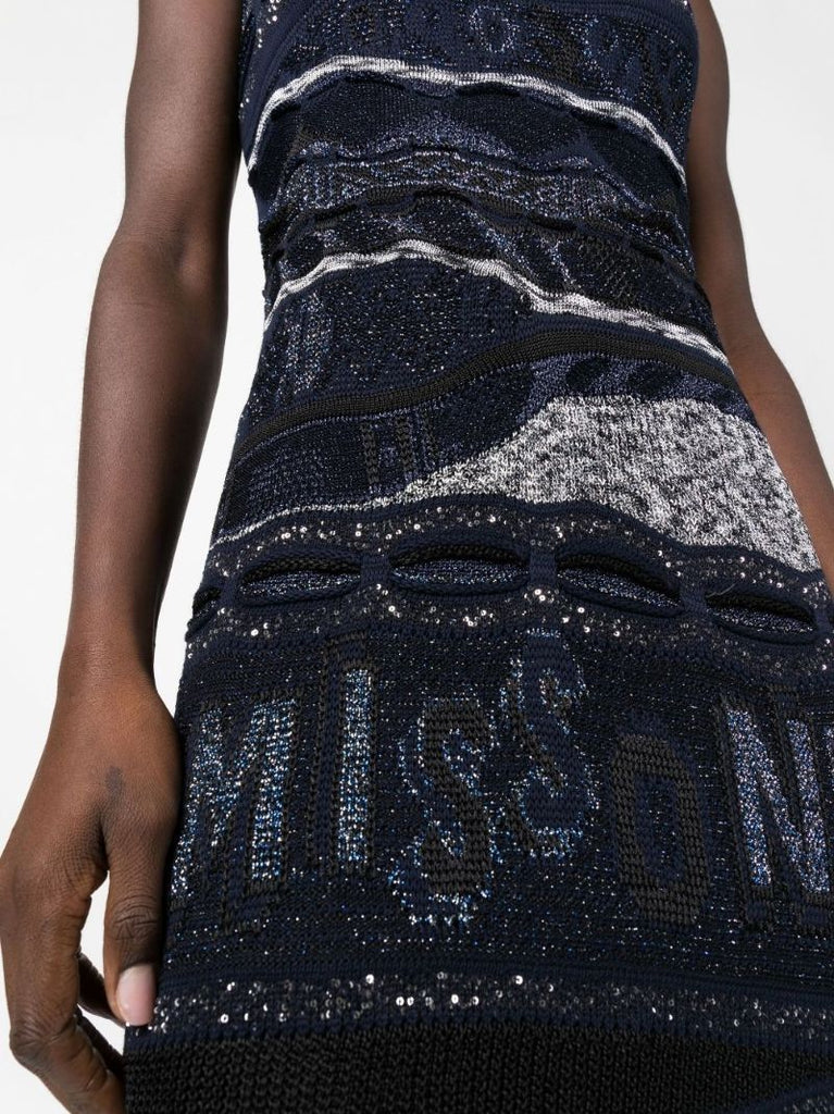Blue Logo-jacquard Knit Dress
