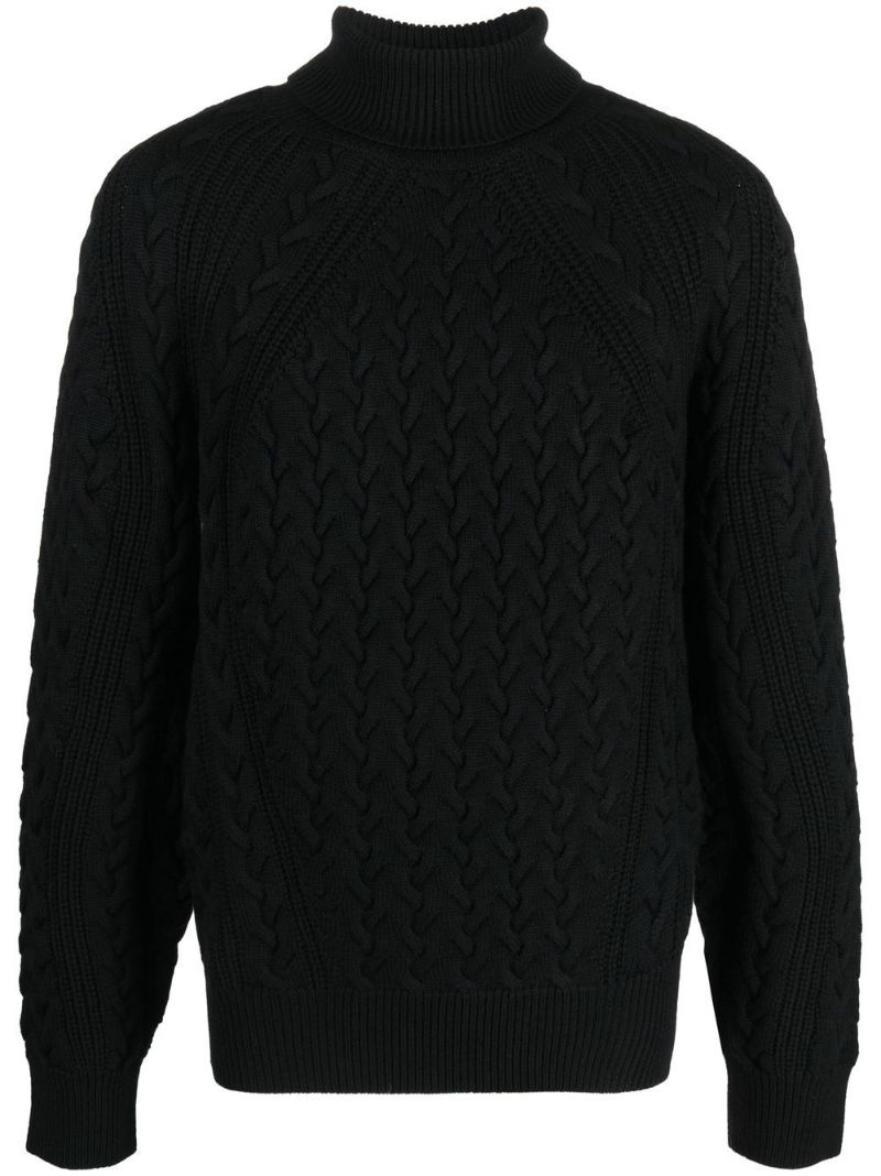 Black Cable-knit Wool Sweater