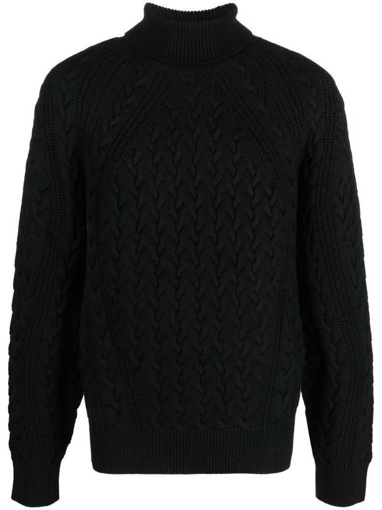 Black Cable-knit Wool Sweater
