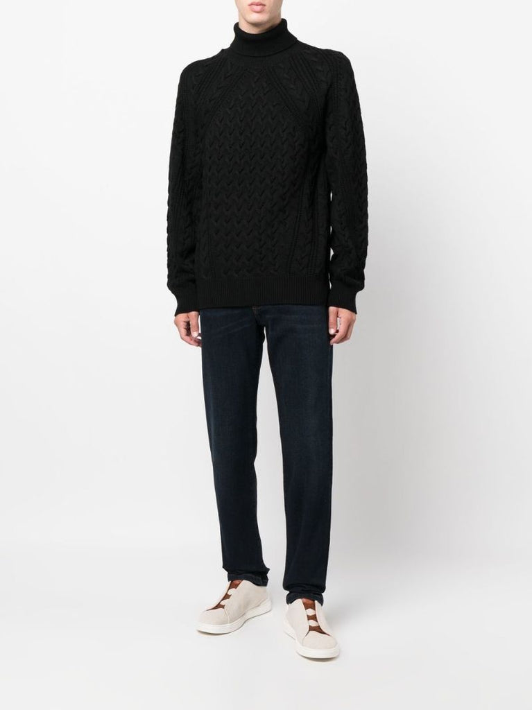 Black Cable-knit Wool Sweater