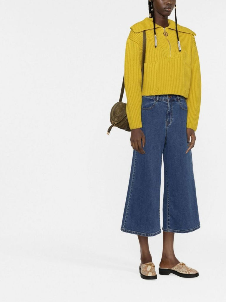 Blue Cropped Wide-leg Jeans