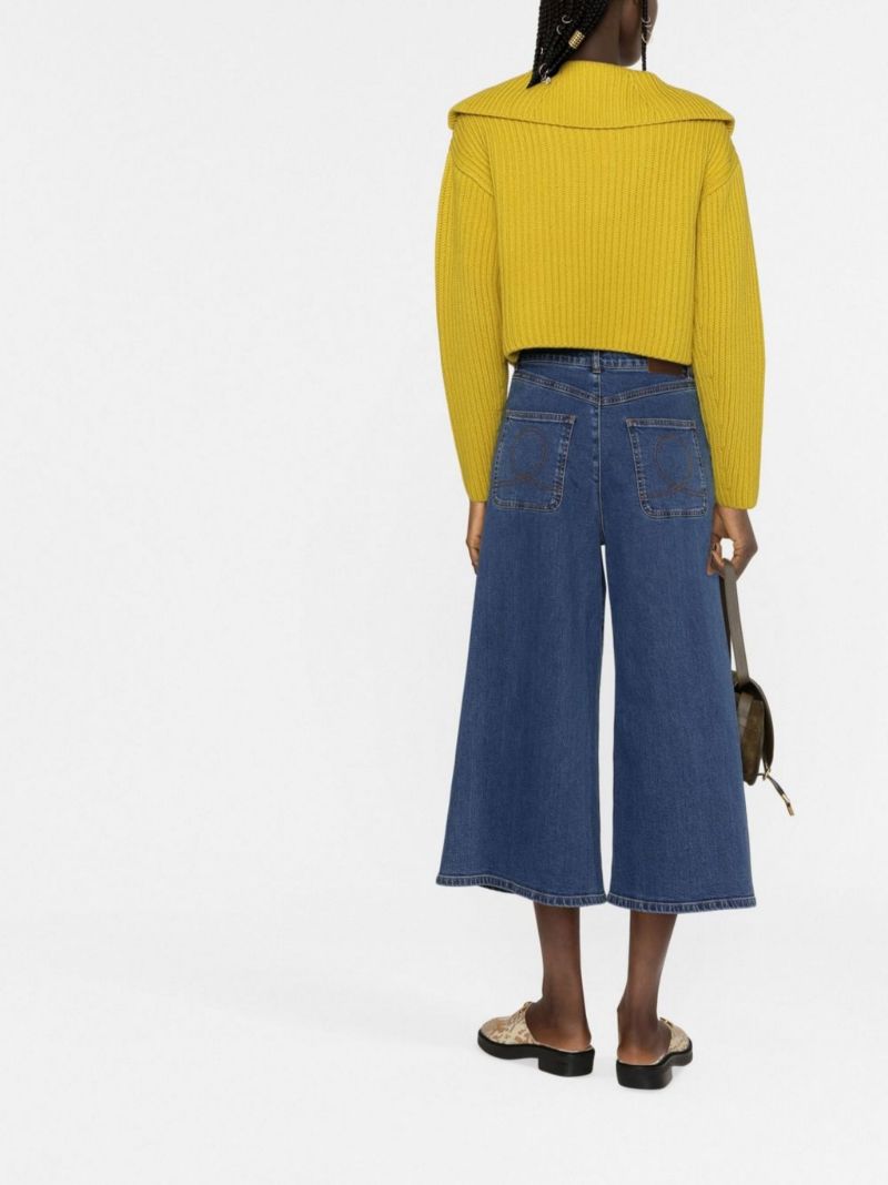 Blue Cropped Wide-leg Jeans