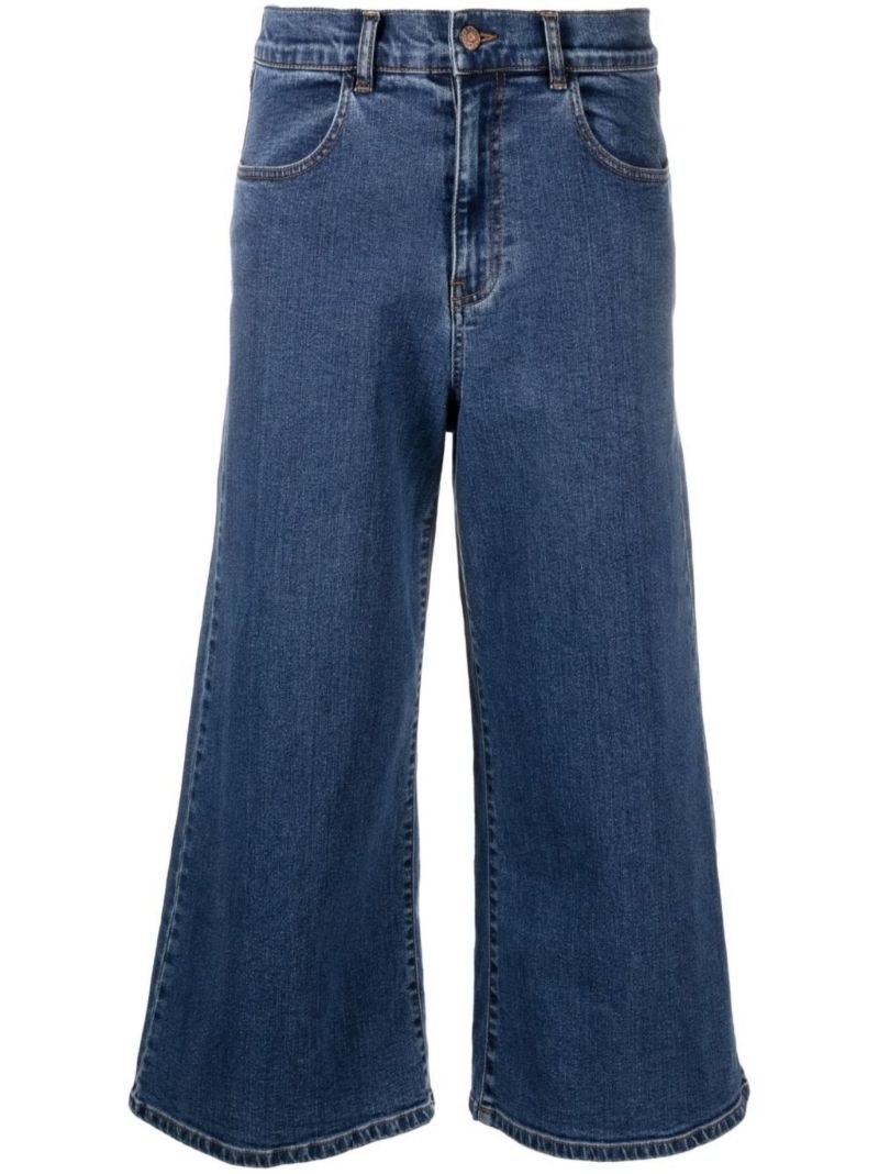 Blue Cropped Wide-leg Jeans