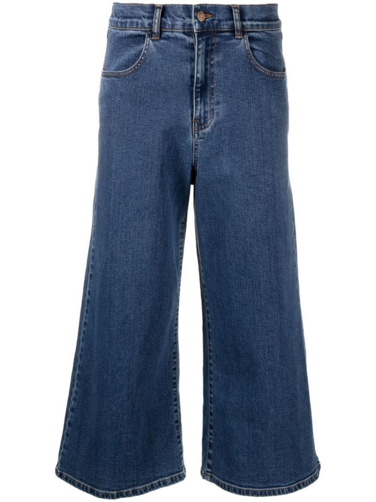 Blue Cropped Wide-leg Jeans