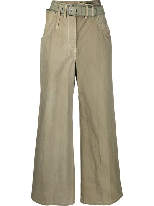 Green Belted Wide-leg Trousers