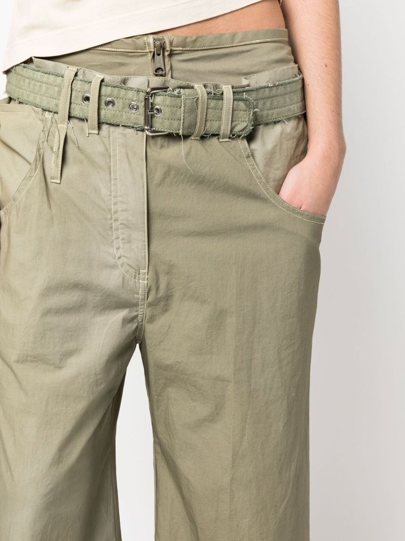 Green Belted Wide-leg Trousers