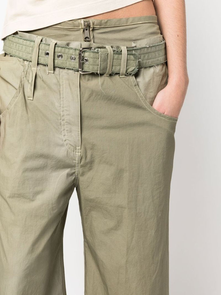 Green Belted Wide-leg Trousers