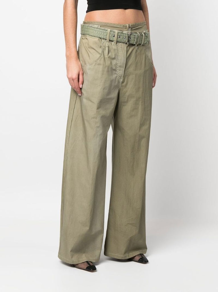 Green Belted Wide-leg Trousers