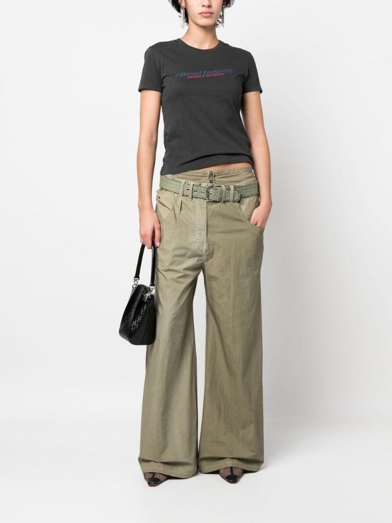 Green Belted Wide-leg Trousers