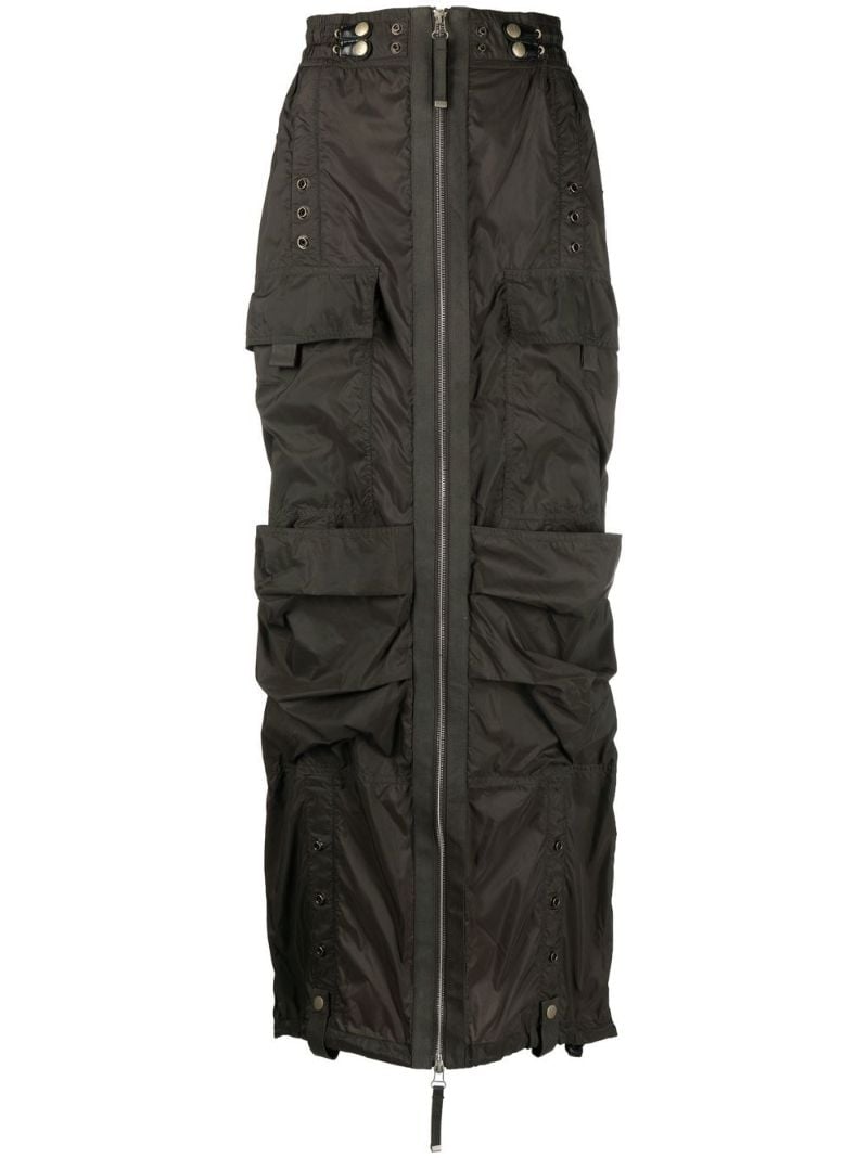 Green O-crep Zip-up Maxi Skirt