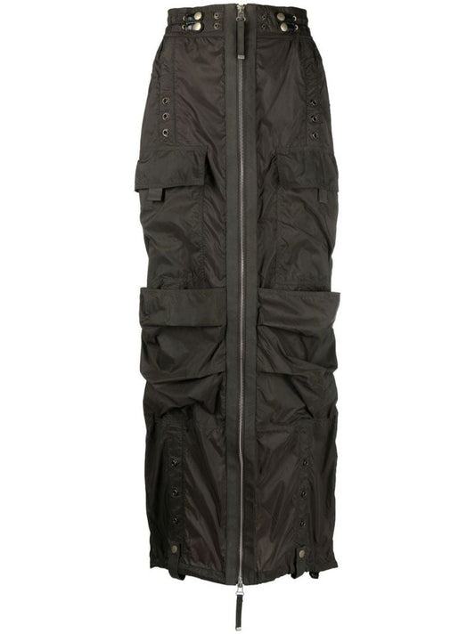 Green O-crep Zip-up Maxi Skirt