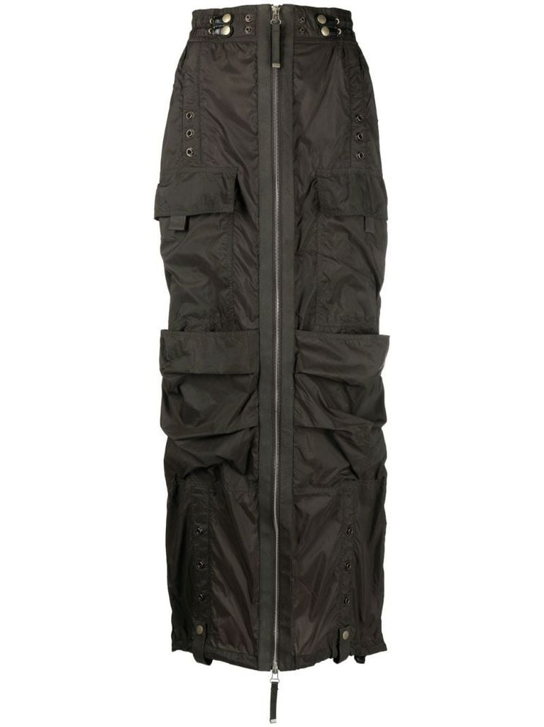Green O-crep Zip-up Maxi Skirt