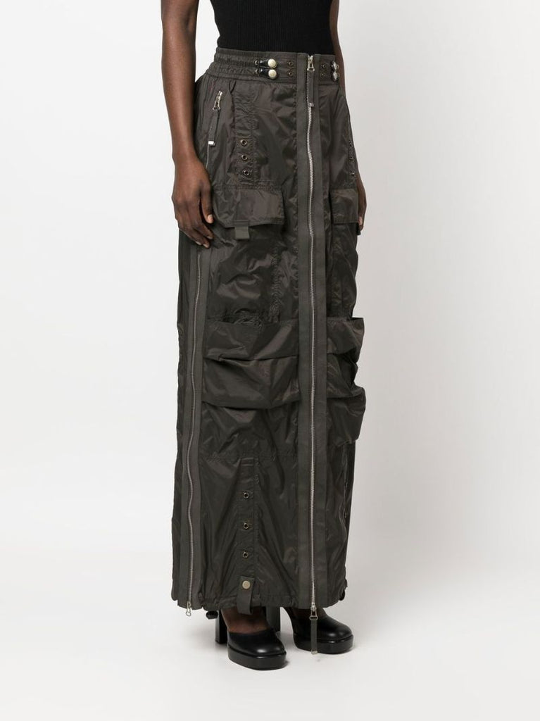 Green O-crep Zip-up Maxi Skirt
