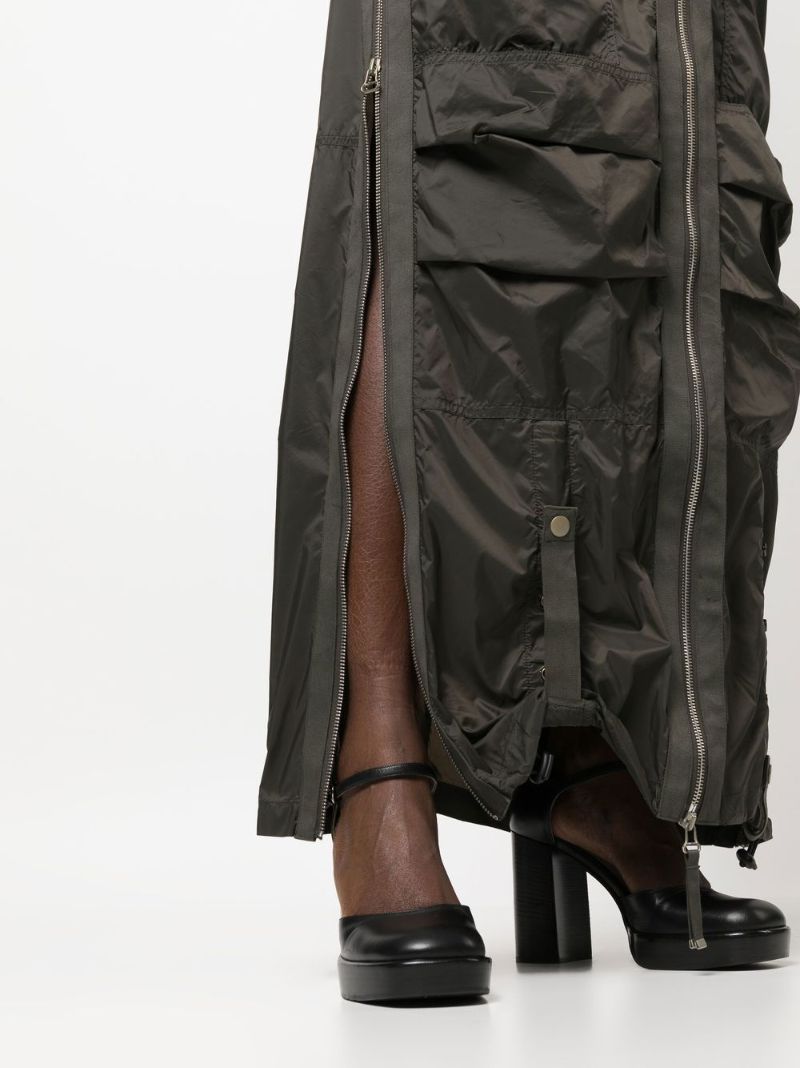 Green O-crep Zip-up Maxi Skirt