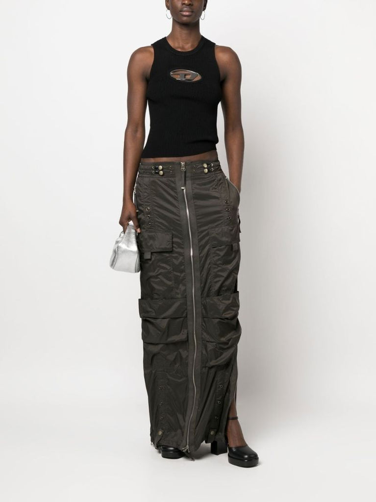 Green O-crep Zip-up Maxi Skirt