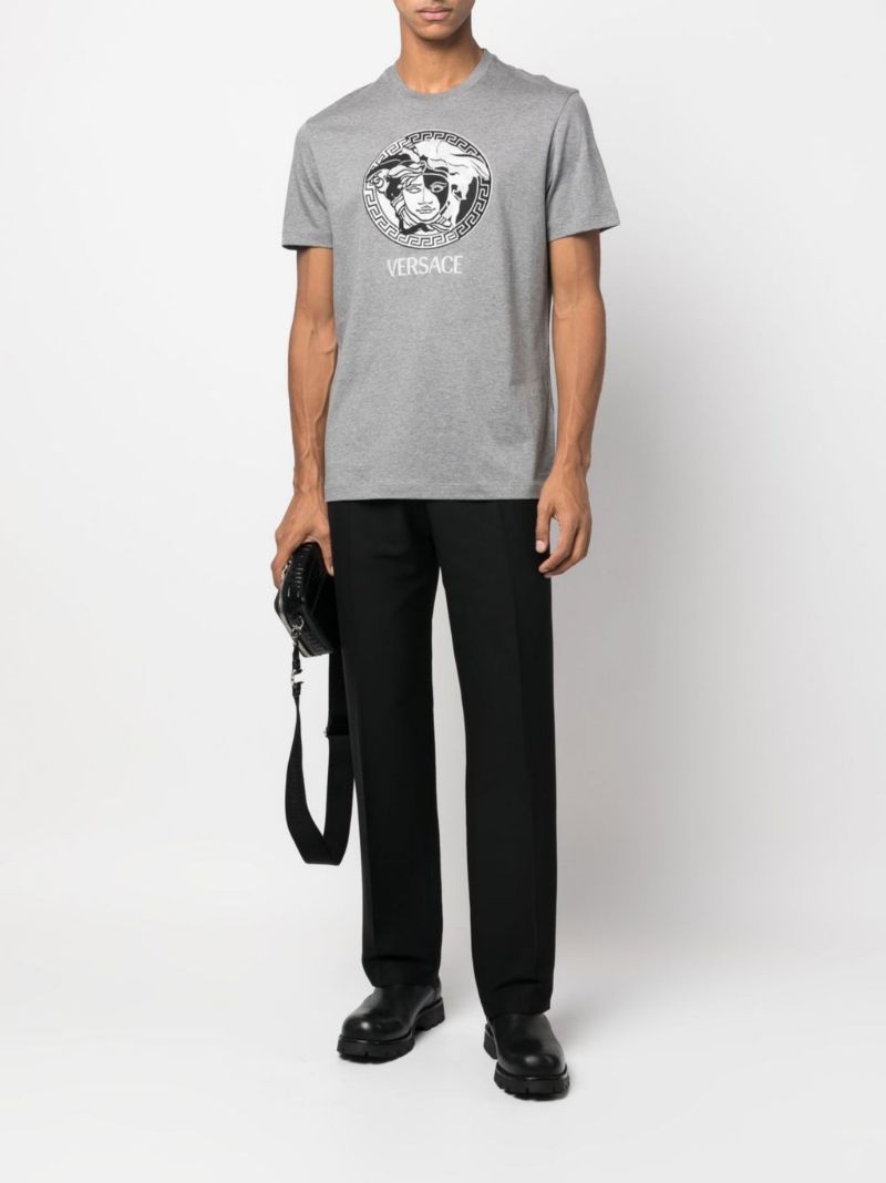 Grey Medusa Logo Cotton T-shirt