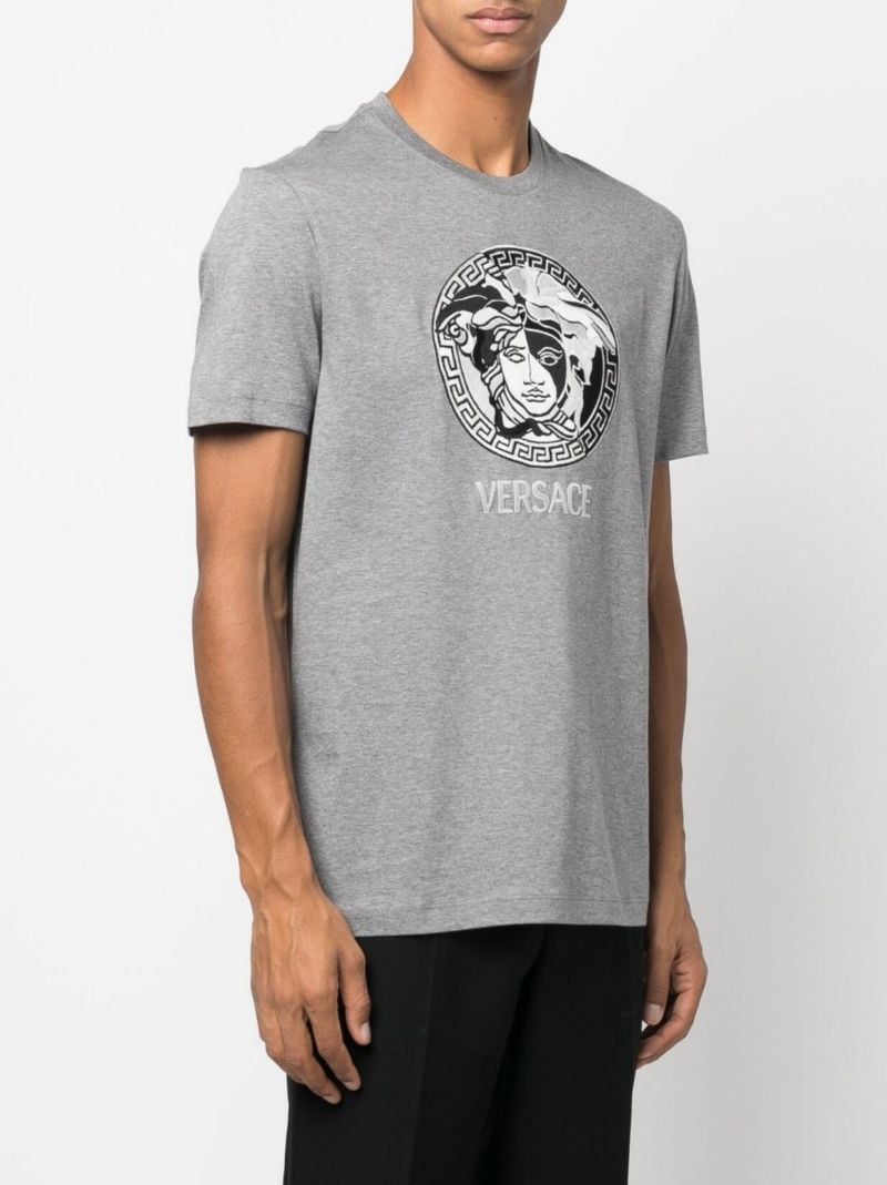 Grey Medusa Logo Cotton T-shirt