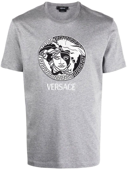 Grey Medusa Logo Cotton T-shirt