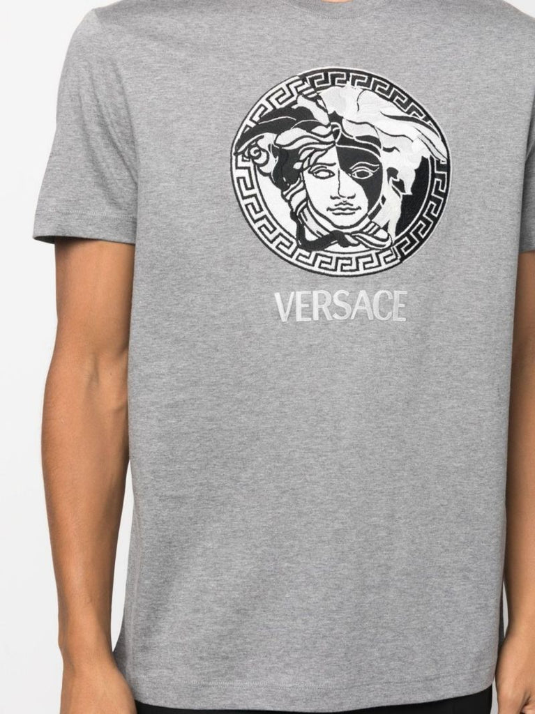 Grey Medusa Logo Cotton T-shirt