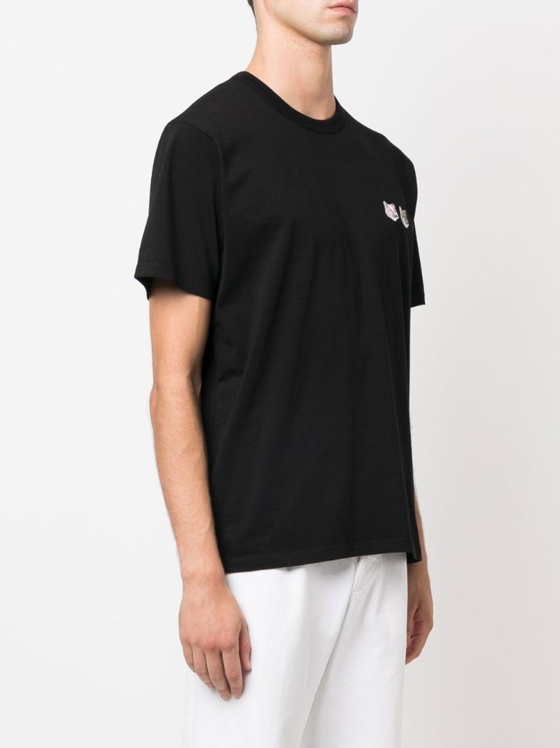 Black Double Monochrome Fox Head Patch Cotton T-shirt
