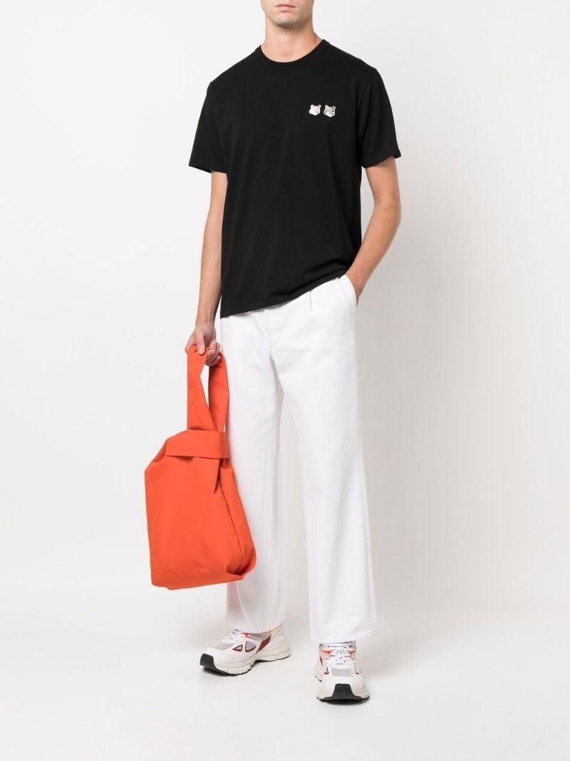 Black Double Monochrome Fox Head Patch Cotton T-shirt