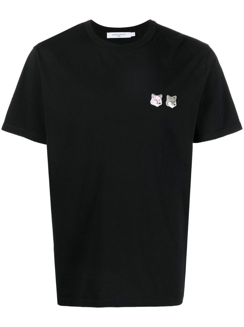 Black Double Monochrome Fox Head Patch Cotton T-shirt