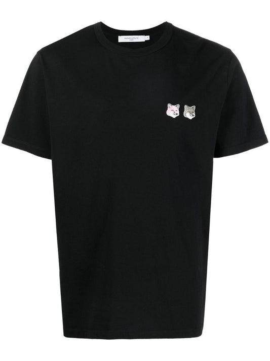 Black Double Monochrome Fox Head Patch Cotton T-shirt